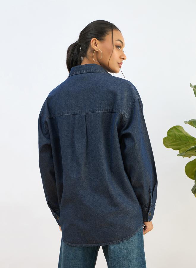 ساسافراس بلوزة واسعة دنيم بتفاصيل مشطوفة - Image 5