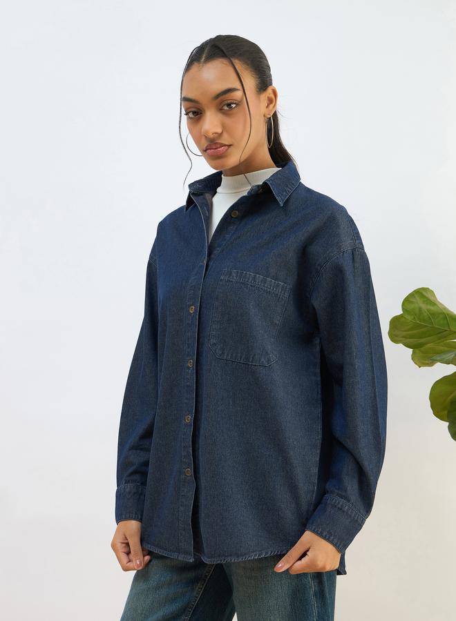 ساسافراس بلوزة واسعة دنيم بتفاصيل مشطوفة - Image 3