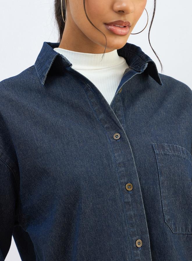 ساسافراس بلوزة واسعة دنيم بتفاصيل مشطوفة - Image 4