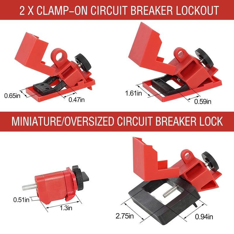 Wisamic Electrical Lockout Tagout Kit, Lock Out Tag Out Kits with Clamp-On & Universal Multipole Circuit Breaker Lockout, Group Lockout Hasps, Plug Lockout, Safety Padlocks, Loto Tags, Nylon Ties, Pocket Bag - Image 3