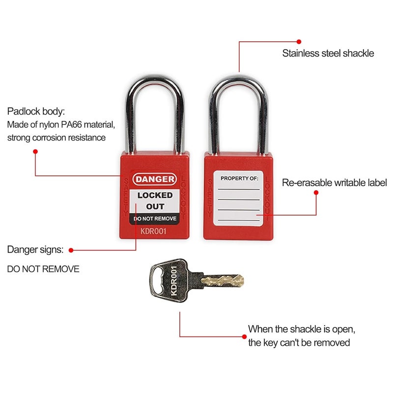 Wisamic Electrical Lockout Tagout Kit, Lock Out Tag Out Kits with Clamp-On & Universal Multipole Circuit Breaker Lockout, Group Lockout Hasps, Plug Lockout, Safety Padlocks, Loto Tags, Nylon Ties, Pocket Bag - Image 2