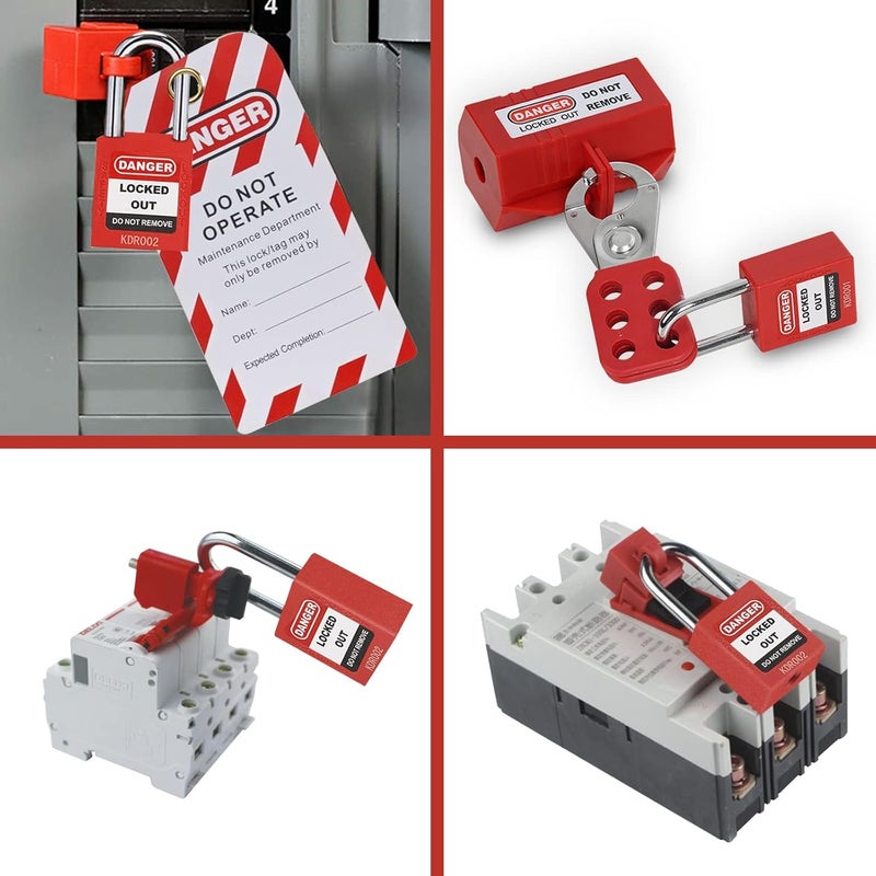 Wisamic Electrical Lockout Tagout Kit, Lock Out Tag Out Kits with Clamp-On & Universal Multipole Circuit Breaker Lockout, Group Lockout Hasps, Plug Lockout, Safety Padlocks, Loto Tags, Nylon Ties, Pocket Bag - Image 5