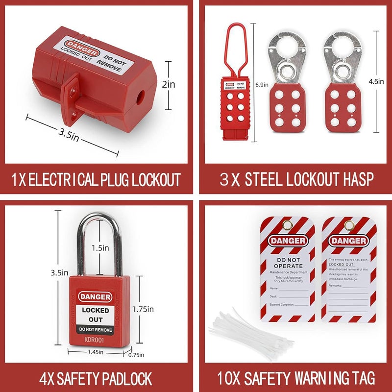 Wisamic Electrical Lockout Tagout Kit, Lock Out Tag Out Kits with Clamp-On & Universal Multipole Circuit Breaker Lockout, Group Lockout Hasps, Plug Lockout, Safety Padlocks, Loto Tags, Nylon Ties, Pocket Bag - Image 4