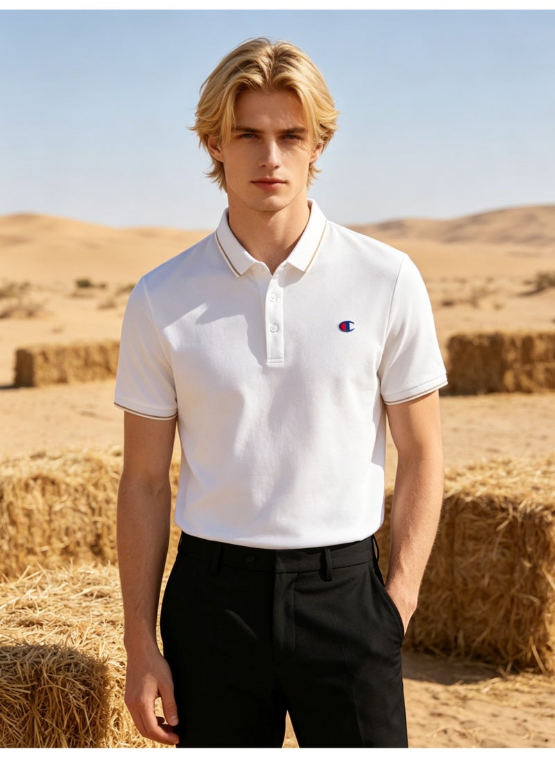 شامبيون Champion with the same Polo shirt for men and women with the same color matching collar casual business short sleeve T-shirt couple multicolor optional. - Image 3