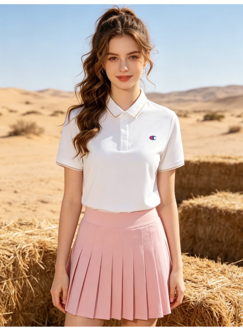 شامبيون Champion with the same Polo shirt for men and women with the same color matching collar casual business short sleeve T-shirt couple multicolor optional. - Image 5