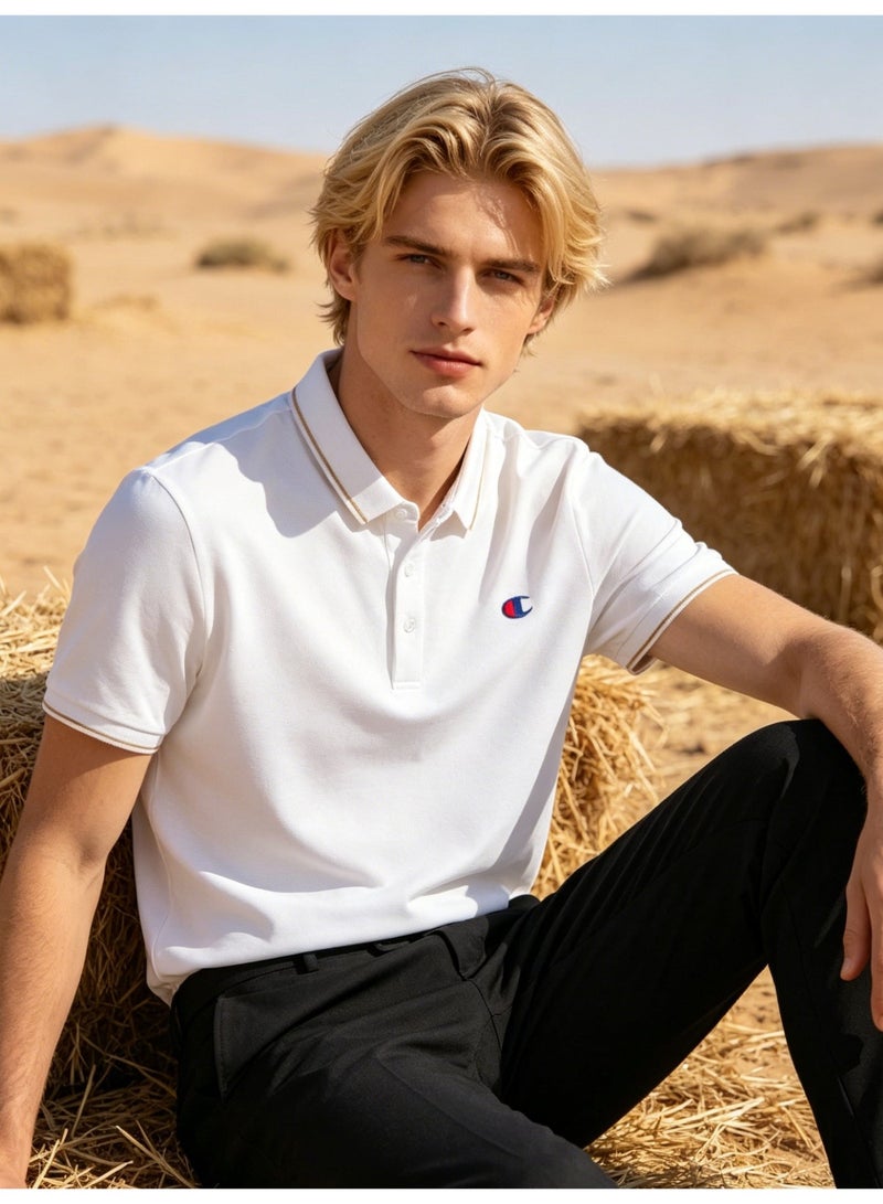 شامبيون Champion with the same Polo shirt for men and women with the same color matching collar casual business short sleeve T-shirt couple multicolor optional. - Image 1