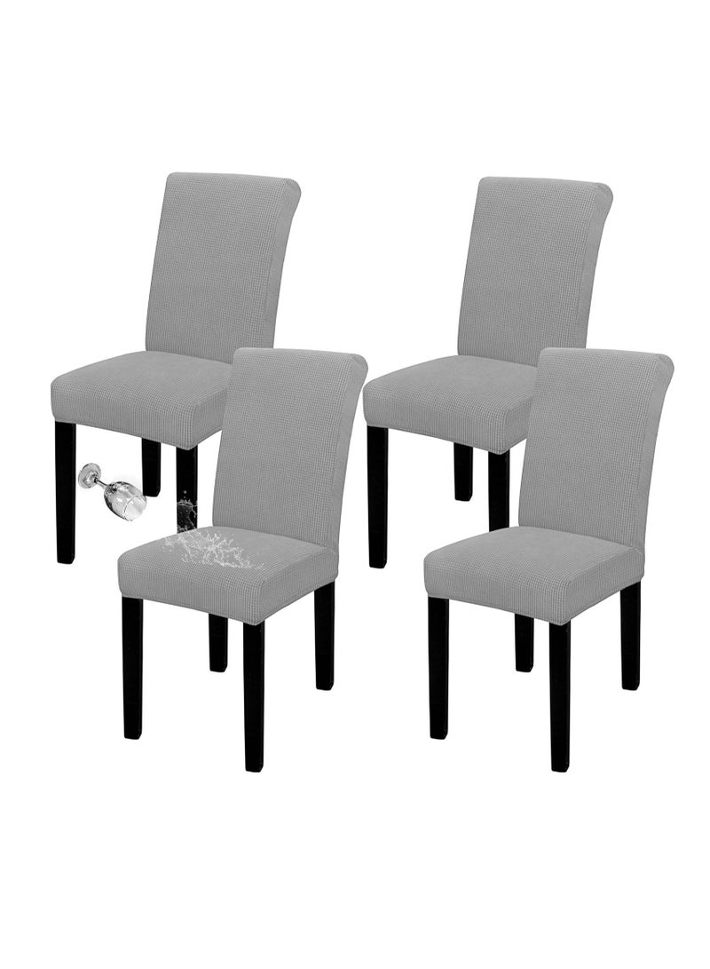 DUNISO Dining Room Chair Cover Set of 4, Stretch Jacquard Parson Chair Slipcover Removable Washable Chair Protector For Home, Restaurant, Banquet (Light Grey) - Image 1