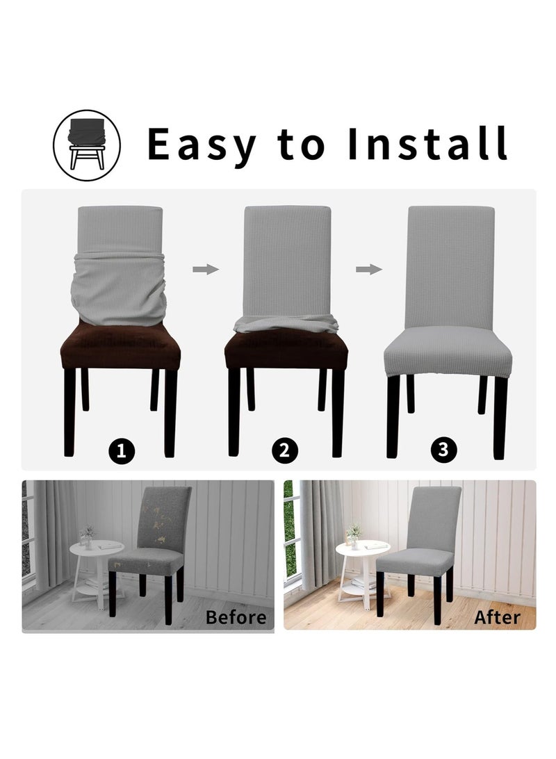 DUNISO Dining Room Chair Cover Set of 4, Stretch Jacquard Parson Chair Slipcover Removable Washable Chair Protector For Home, Restaurant, Banquet (Light Grey) - Image 4