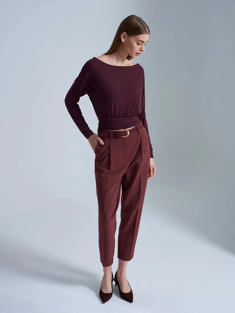 ديلفين Dilvin High-Waist Belted Straight-Leg Trousers