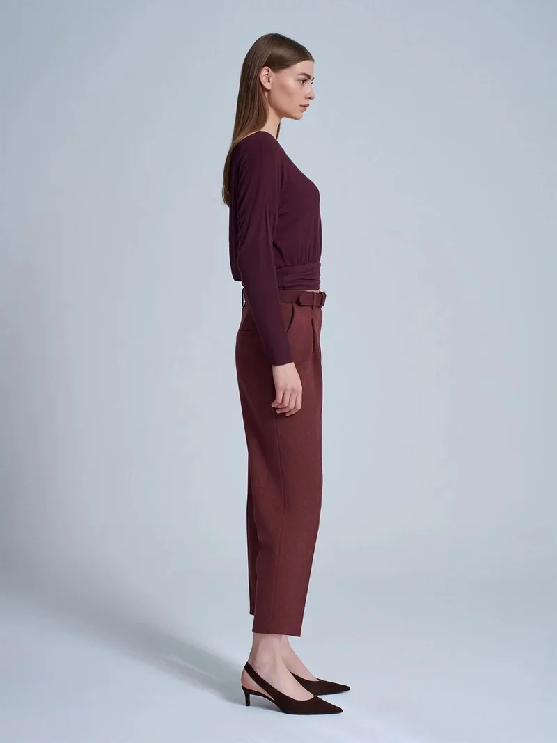 ديلفين Dilvin High-Waist Belted Straight-Leg Trousers