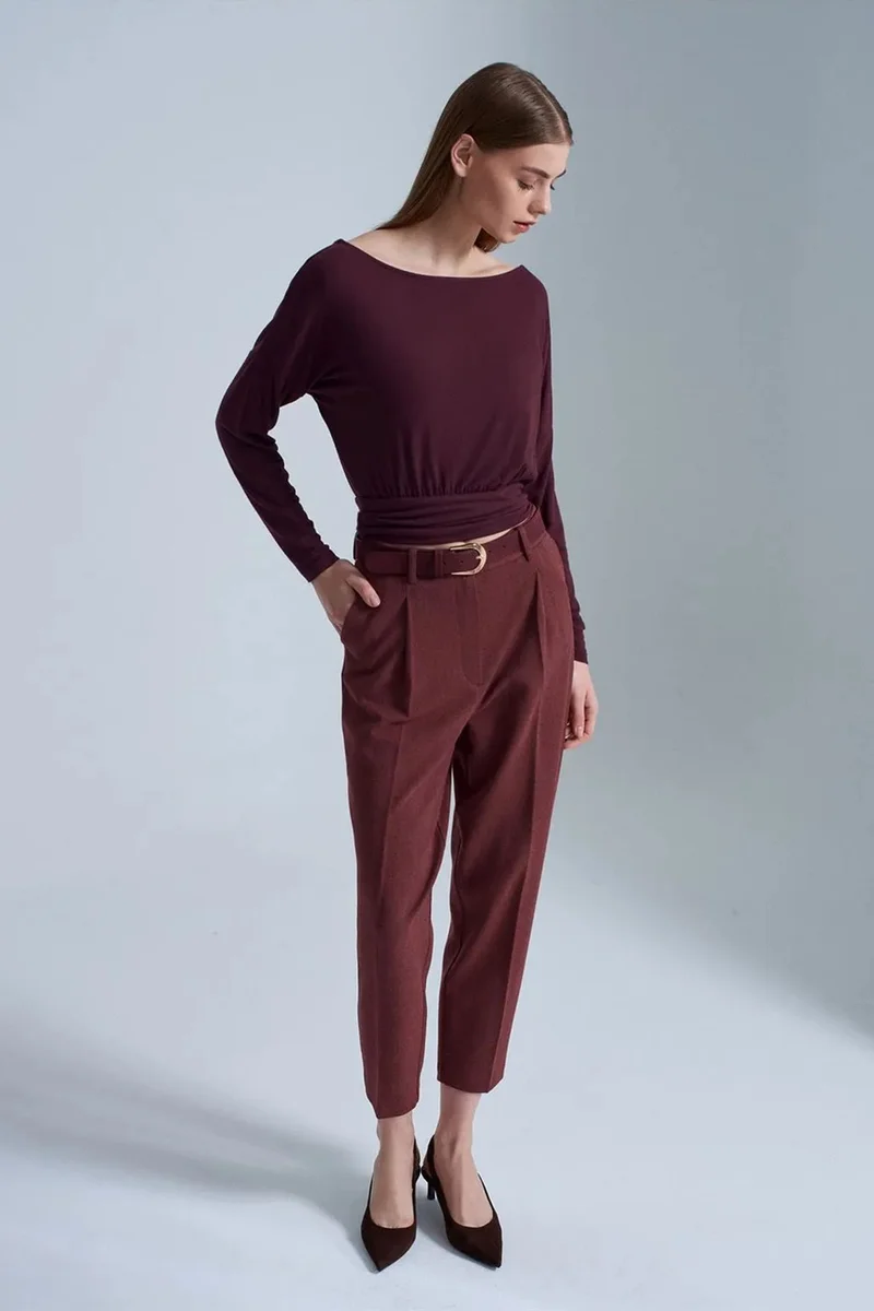 DILVIN High-Waist Belted Straight-Leg Trousers