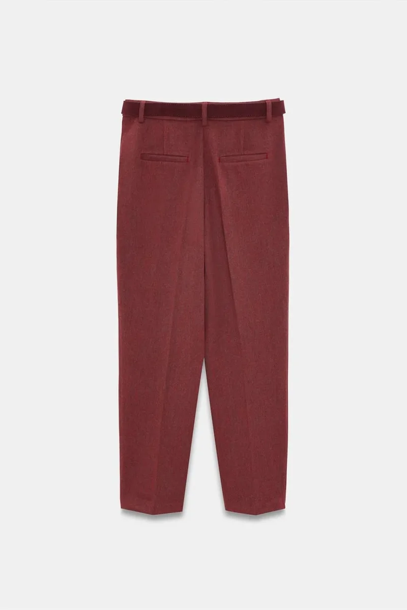 Dilvin Burgundy Red DILVIN High-Waist Belted Straight-Leg Trousers for Women | Best Price UAE