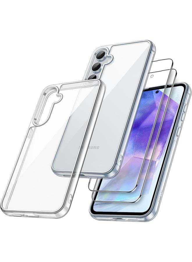 جي تيك جراب 3 في 1 لهاتف Samsung Galaxy A55 5G مع قطعتين من واقي الشاشة وطبقة زجاجية مقواة ومضادة للصدمات وغطاء حماية شفاف للهاتف - Image 1