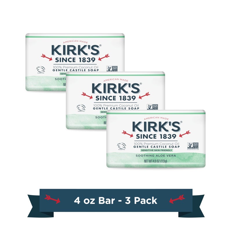 Kirk's Natural Original Coco Castile Soap with Aloe Vera, Pack of 3 - Image 1