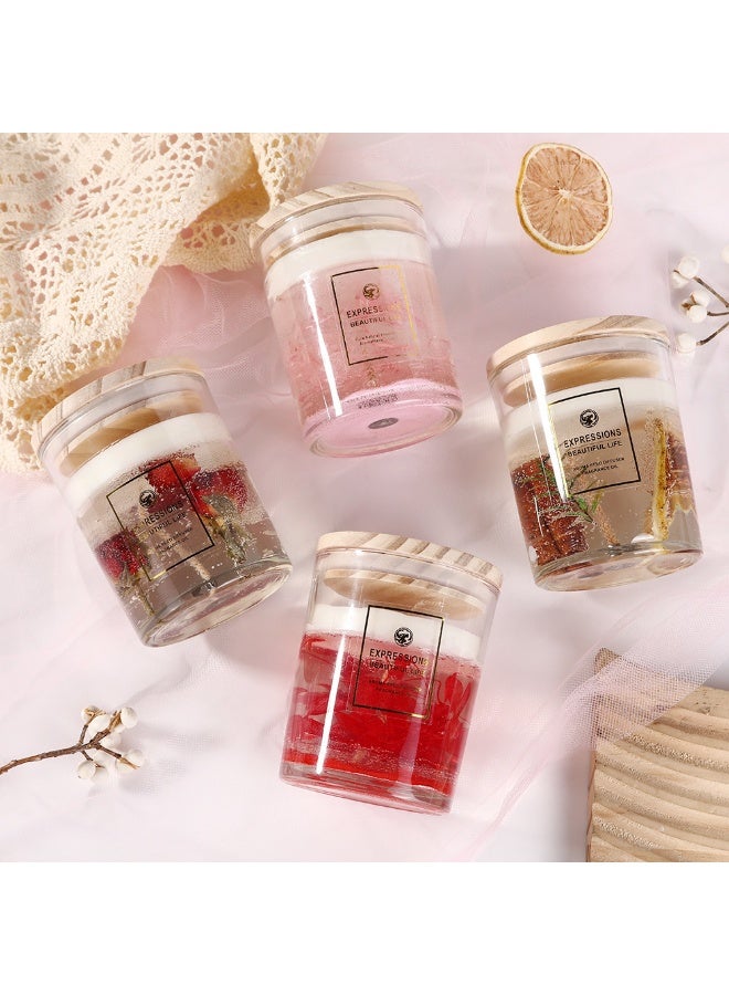 Expressions 4-piece set Crystal Jelly Aromatherapy Candle Gift Set, including plant flowers, night lighting, 12.35 ounces, burning time of 45 hours, perfect home decoration, gift selection, floral fragrance - Image 1