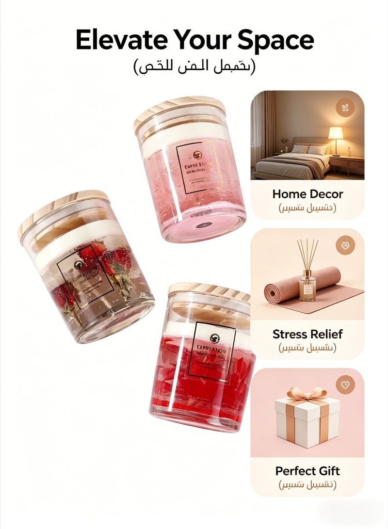 Expressions 4-piece set Crystal Jelly Aromatherapy Candle Gift Set, including plant flowers, night lighting, 12.35 ounces, burning time of 45 hours, perfect home decoration, gift selection, floral fragrance - Image 2