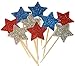 MixTeach 36 Pieces Glitter Star 4th of July Cupcake Toppers Glitter Gold Star Cakes Toppers for Independence Day 4th of July Party Supplies FavorsBlue Red White - Image 4