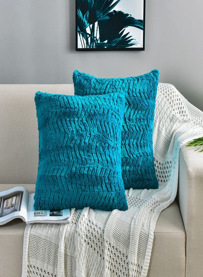 YUSOKI Luxury Faux Fur Throw Pillow Covers-18 x18,Set of 2-Decorative Fuzzy Fluffy Cozy Pillow Cases for Sofa Couch Bedroom Without Insert(Teal/Turquoise,18"x18") - Image 1