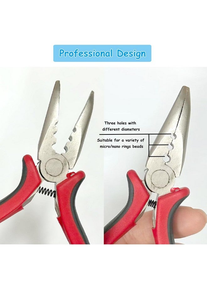 لوويجز كماشة تمديد الشعر مع 3 فتحات صغيرة لحلقات النانو الدقيقة لفتح وفك وصلات الشعر وأداة الإزالة (قطعة واحدة، أسود-أحمر) - Image 3