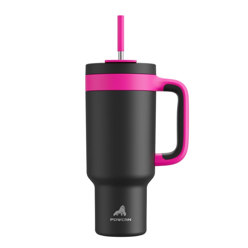 POWCAN 40 oz Tumbler with Handle 2in1 Straw and Sip Lid Leakproof Dishwasher Safe Insulated Stainless Steel Travel Coffee Mug Keeps Cold for 34 Hours Fits in Car Cup Holder Berry