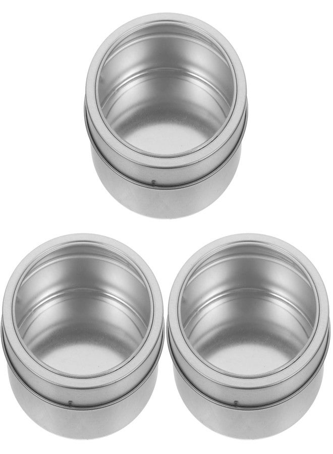 جارنيك علبة توابل جارنيك المغناطيسية، 3 قطع، علب ألومنيوم دائرية سعة 3 أونصات، غطاء لولبي شفاف، علب تخزين معدنية لتخزين التوابل والحلوى ومرطب الشفاه والشموع. - Image 1