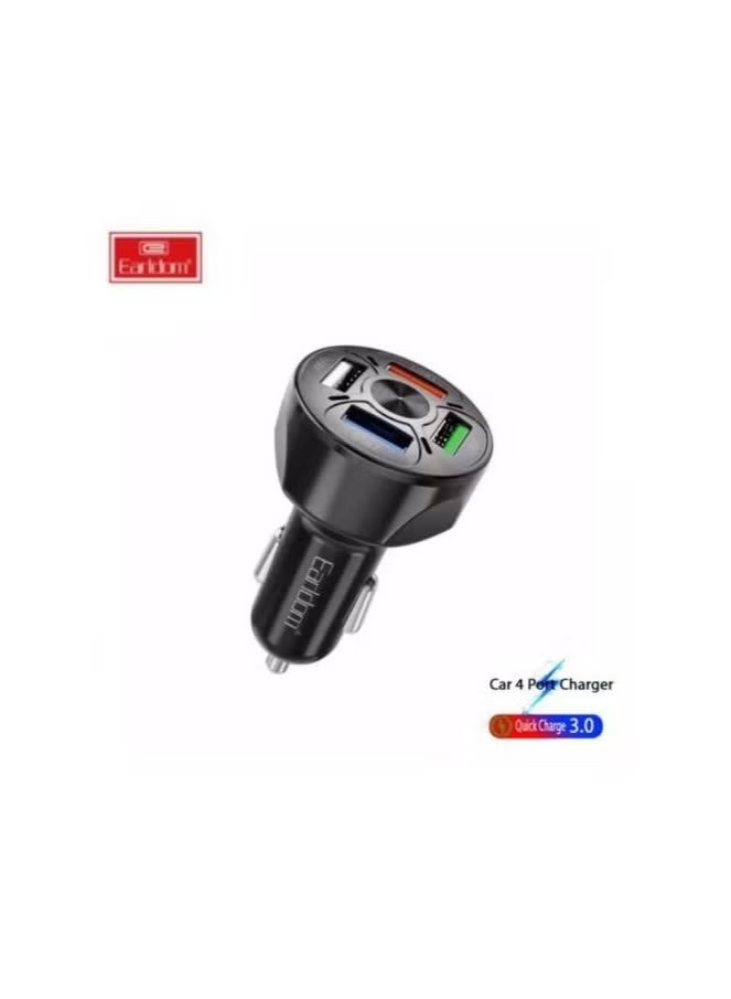 شاحن سيارة سريع الشحن 3.1 أمبير مع مصباح LED و4 منافذ USB باللون الأسود - Image 2