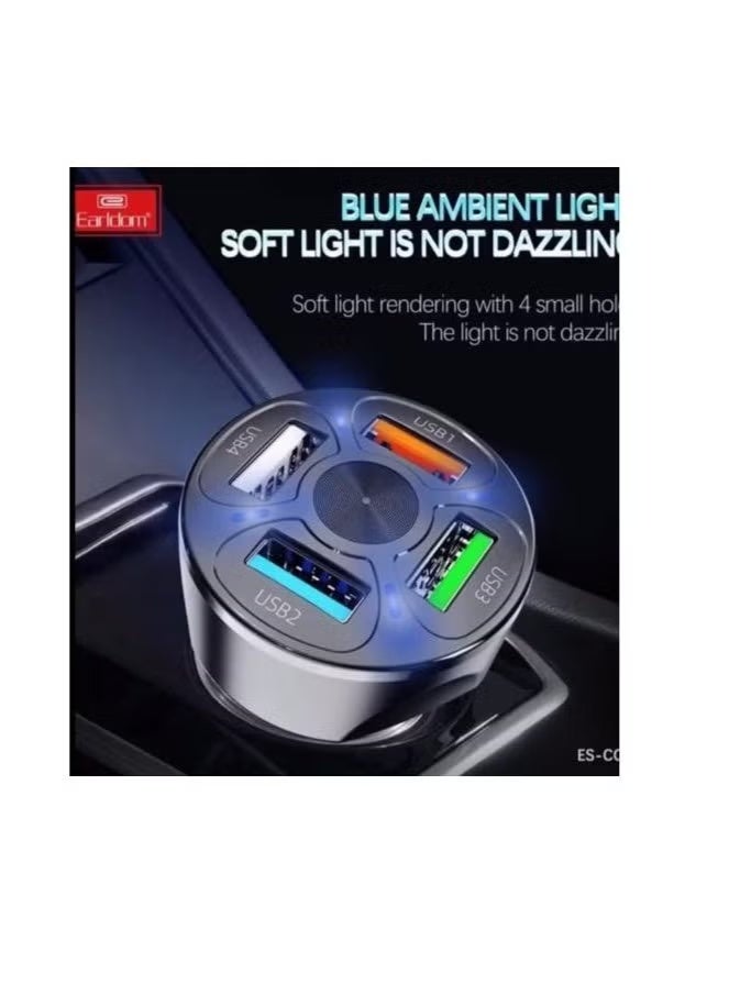 شاحن سيارة سريع الشحن 3.1 أمبير مع مصباح LED و4 منافذ USB باللون الأسود - Image 4