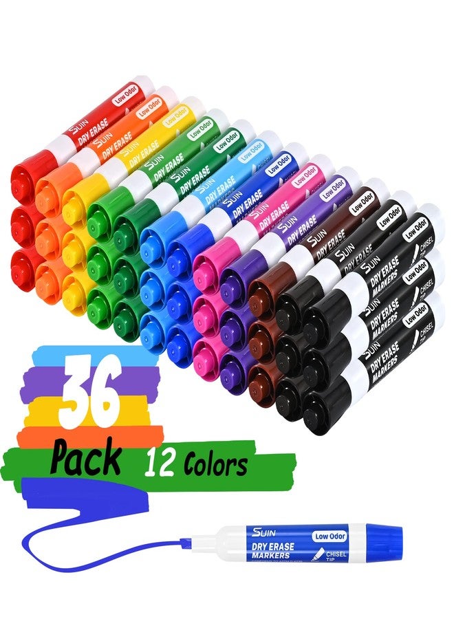 SUIN Dry Erase Markers, Chisel Tip Whiteboard Markers for Classroom and Office, Broad & Fine Lines, Wipe Clean & Ghost-Free, Works on Glass and Laminated Sleeves, Assorted 12 Colors, 36 Count - Image 1
