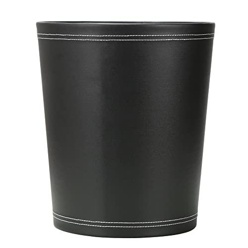 KINGFOM Classic Pu Leather Trash Can Wastebasket, Small Garbage Container Can for Bathrooms, Powder Rooms, Kitchens, Home, Office and and High Class Hotel Round Black - Image 5