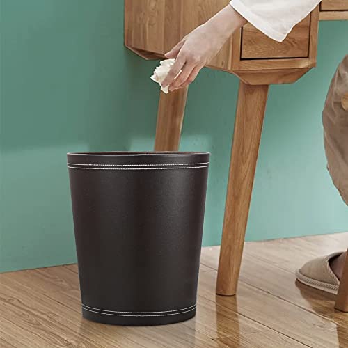 KINGFOM Classic Pu Leather Trash Can Wastebasket, Small Garbage Container Can for Bathrooms, Powder Rooms, Kitchens, Home, Office and and High Class Hotel Round Black - Image 3