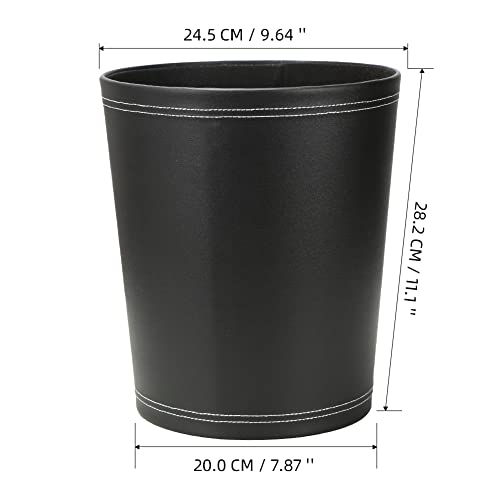 KINGFOM Classic Pu Leather Trash Can Wastebasket, Small Garbage Container Can for Bathrooms, Powder Rooms, Kitchens, Home, Office and and High Class Hotel Round Black - Image 4