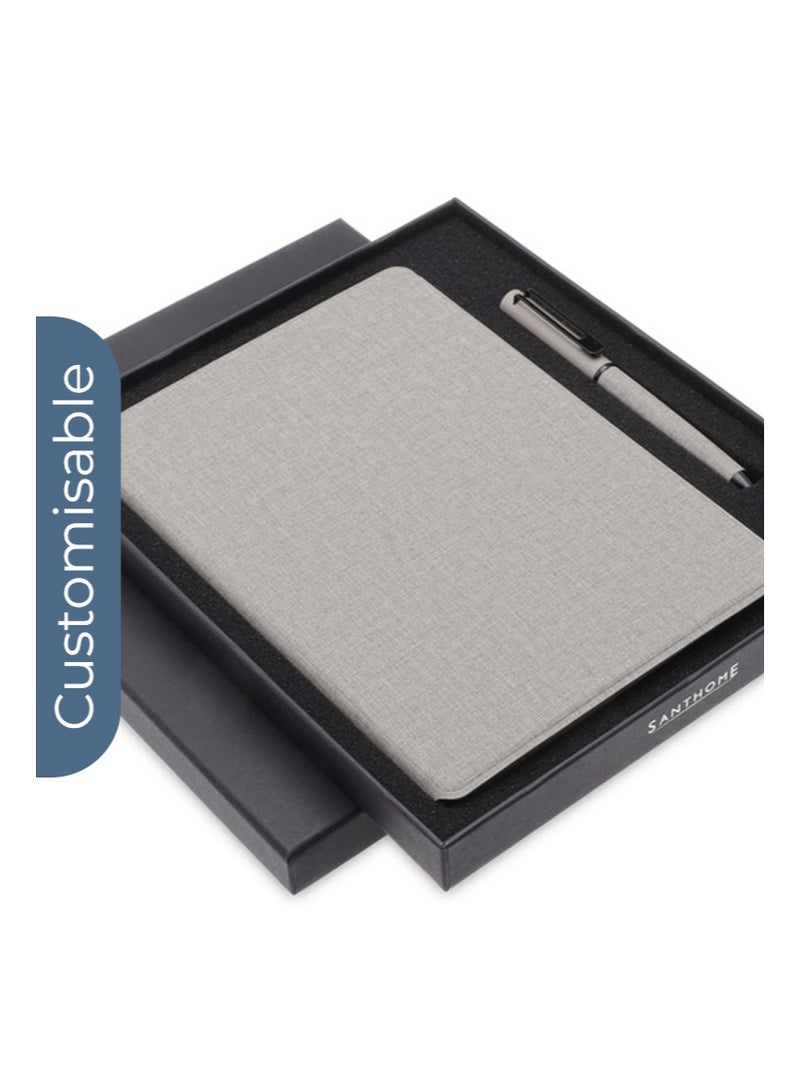 SANTHOME Personalised Sustainable Gift Set with Refillable Notebook & Pen - Grey - Image 4
