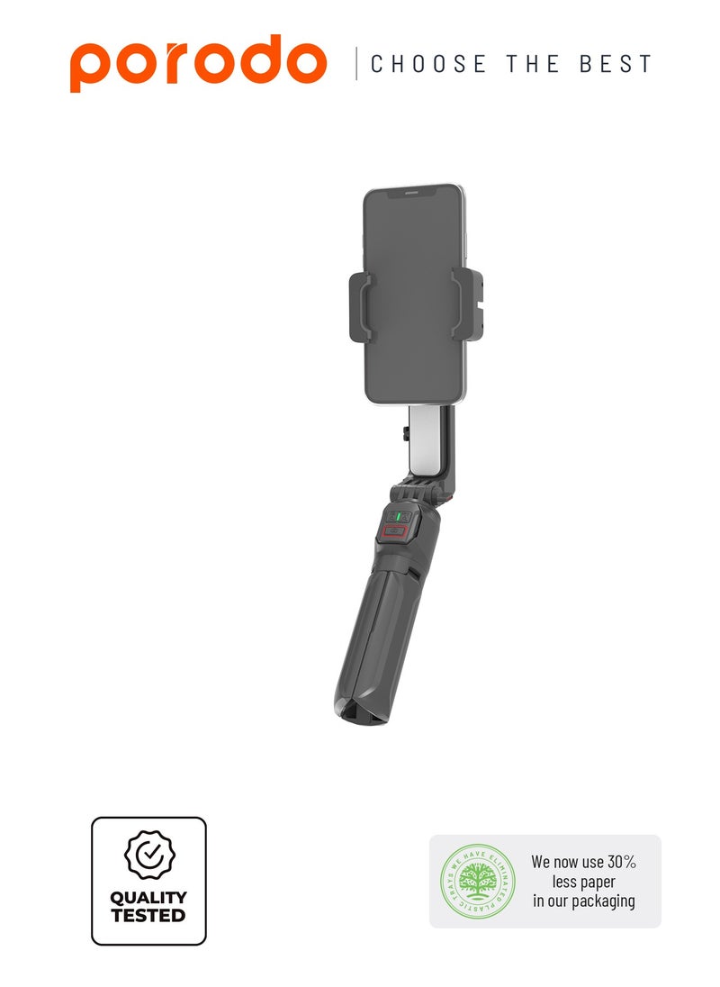 Porodo 2-Axis Gimbal Stabilizer Anti-Shake Gimbal with rotatable central control and Extension Rod & Built-in Tripod - Black