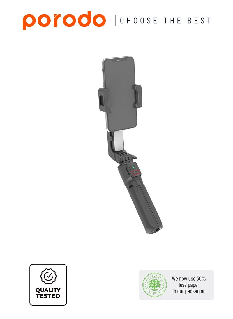 Porodo 2-Axis Gimbal Stabilizer Anti-Shake Gimbal with rotatable central control and Extension Rod & Built-in Tripod - Black