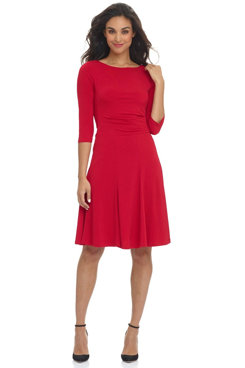 Rekucci Women's Flippy Fit N' Flare Dress with 3/4 Sleeves (14, Cherry) - Image 1