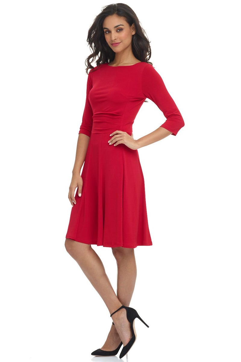 Rekucci Women's Flippy Fit N' Flare Dress with 3/4 Sleeves (14, Cherry) - Image 2
