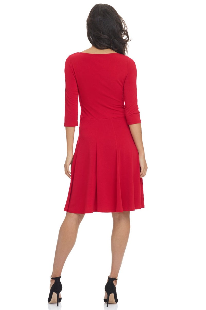 Rekucci Women's Flippy Fit N' Flare Dress with 3/4 Sleeves (14, Cherry) - Image 3