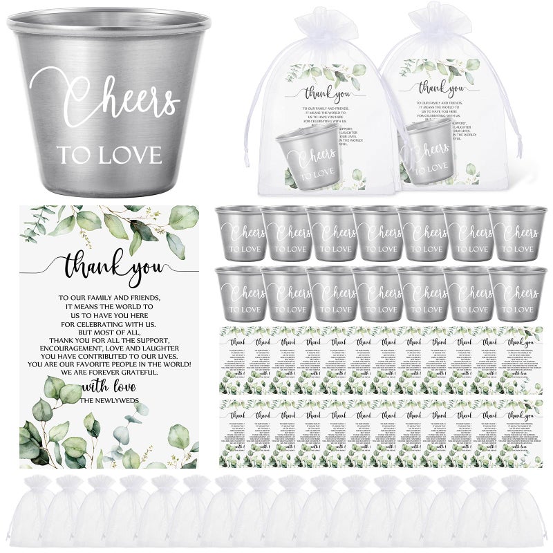 Uiifan Uiifan 50 Set Wedding Favors for Guests Bulk Shot Glasses Cheers to Love Stainless Steel Shot Glasses with Thank You Cards Organza Bags for Guest Wedding Newlyweds Bridal Shower Gifts souvenir