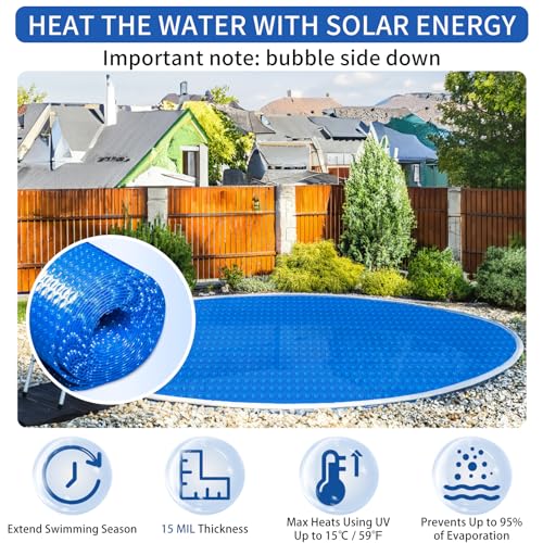 Evoio Solar Pool Cover 6 ft Round for Above Ground Inground Pools Bubble Wrap Covers for Hot Tub Spa Thermal Heating, 15 Mil Circle Blue Floating Blanket for 6-24 Foot Feet Diameter Swimming Pools - Image 3