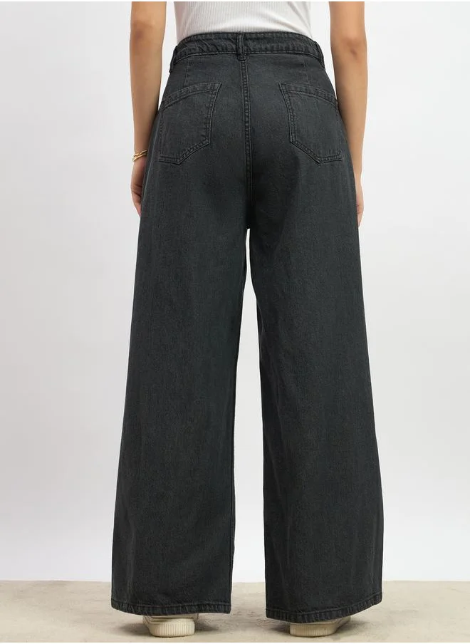 ستايلي Styli Mid Rise Pleated Wide Leg Jeans