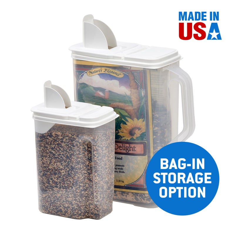 Buddeez Pet Food Storage Containers - 2 Count Bird Seed Dispenser with Pour Tight Lids and Easy Pour Spouts, 8 Qt and 3.5 Qt, Bird Seed Storage for Small and Large Feed, BPA Free - Image 5