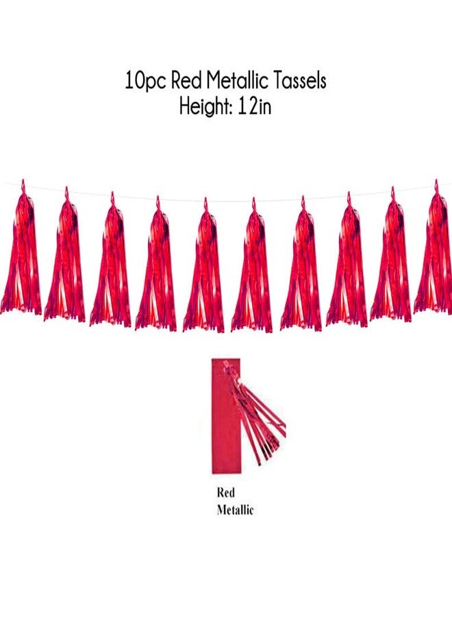 Happy Space - 10pc (6.5ft) Metallic Shiny Red Tassel Fringe Garland/banner/bunting, birthday, balloon decoration. Baby Nursery decoration, Valentines, Birthday party supplies. - Image 2