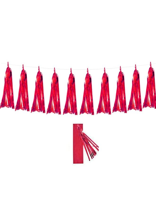 Happy Space - 10pc (6.5ft) Metallic Shiny Red Tassel Fringe Garland/banner/bunting, birthday, balloon decoration. Baby Nursery decoration, Valentines, Birthday party supplies. - Image 1