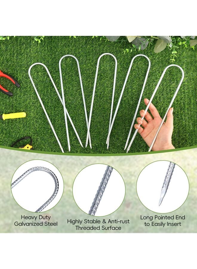 6 PCS Rebar Stakes, U Hook Tent Stakes Heavy Duty Long Galvanized Ground Anchors Metal Spikes Landscape Yard Stakes for Chain Link Fence 12 Inch - Image 4