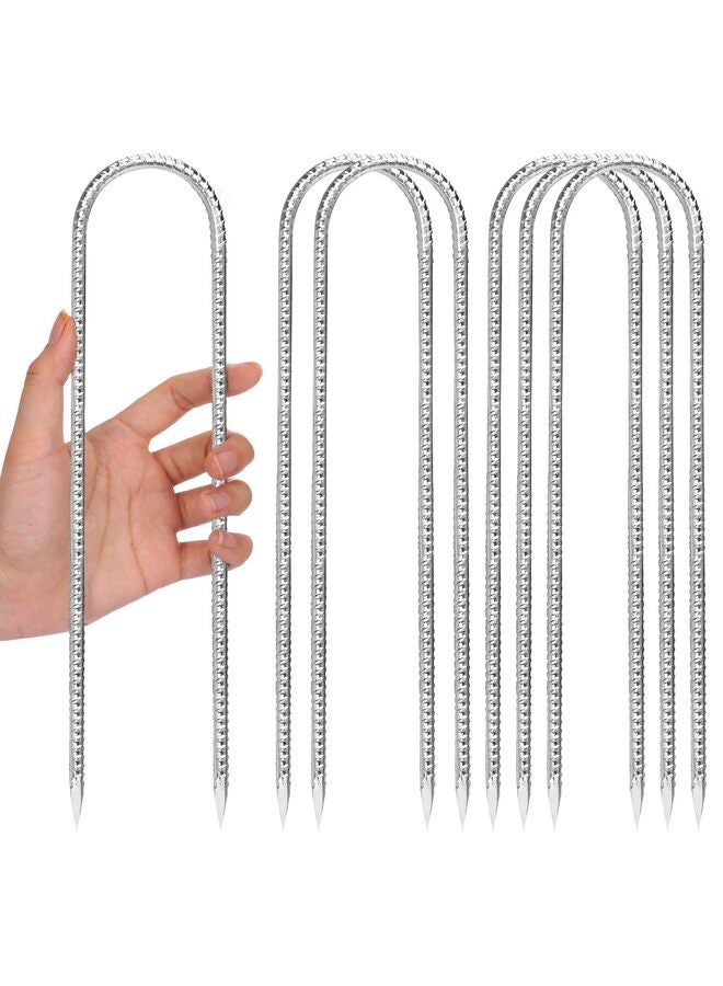 6 PCS Rebar Stakes, U Hook Tent Stakes Heavy Duty Long Galvanized Ground Anchors Metal Spikes Landscape Yard Stakes for Chain Link Fence 12 Inch - Image 1
