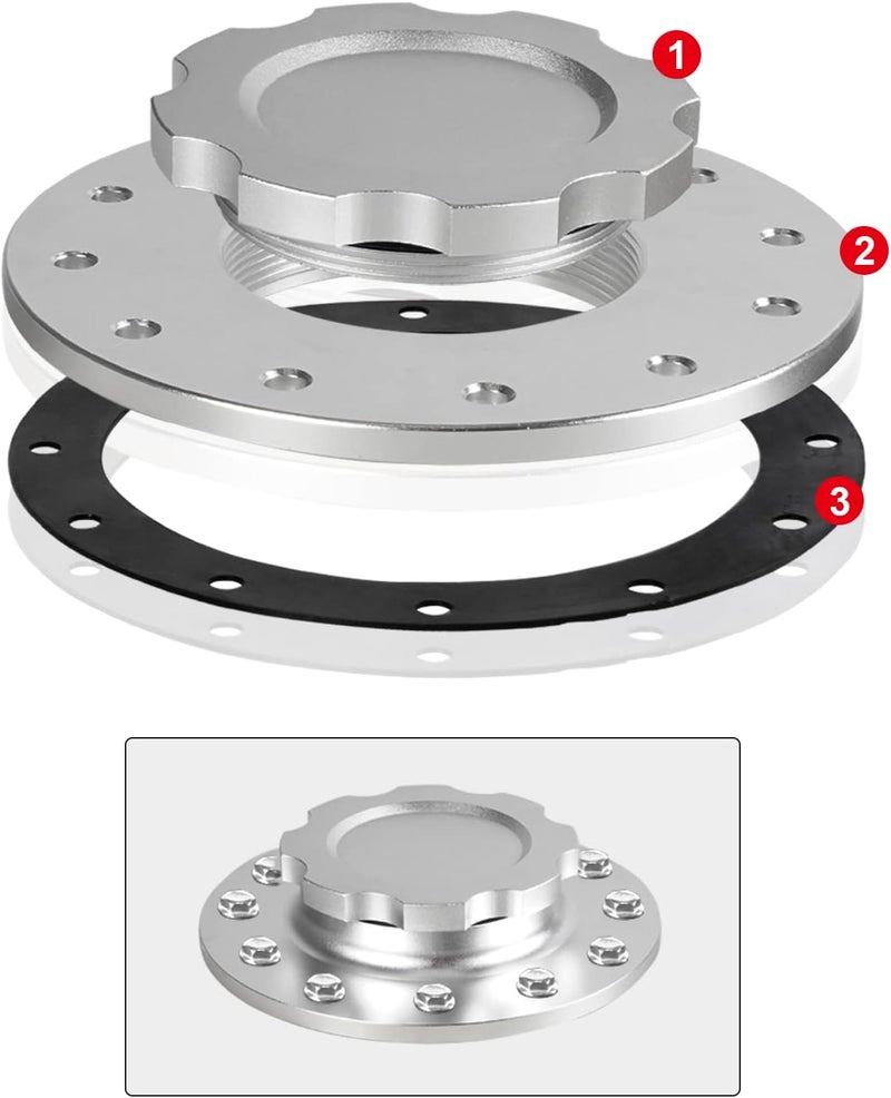YIUIY Billet Aluminum Easy Fill Fuel Cell Cap with 12 Bolting Holes Cell Bung Silver - Image 4
