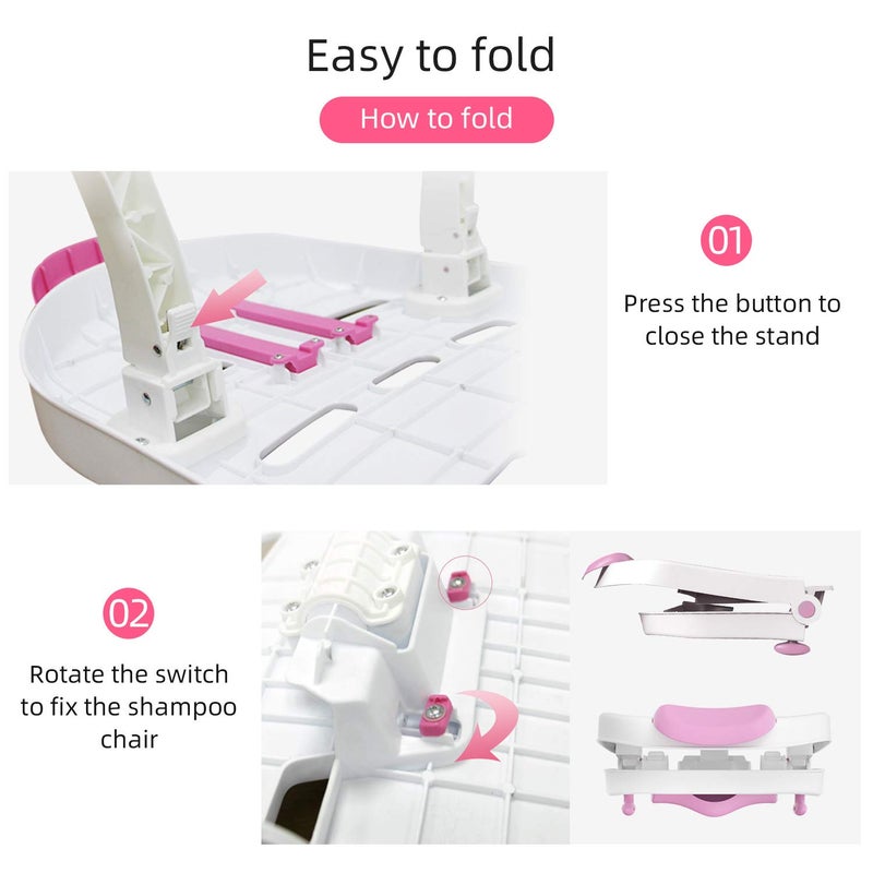 Fedicelly Toddler Shampoo Chair Bather Girls, Kids Hair Washing Bath Seat, Children Head Hair Rinser Salon Chair(Pink) - Image 5