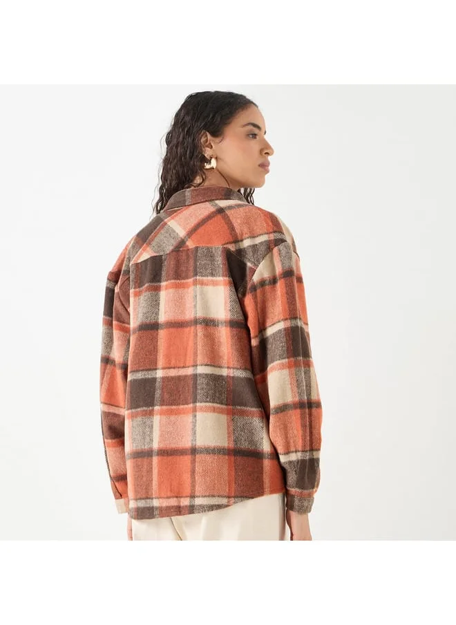 Lee Cooper Lee Cooper Checked Shacket with Long Sleeves and Pockets