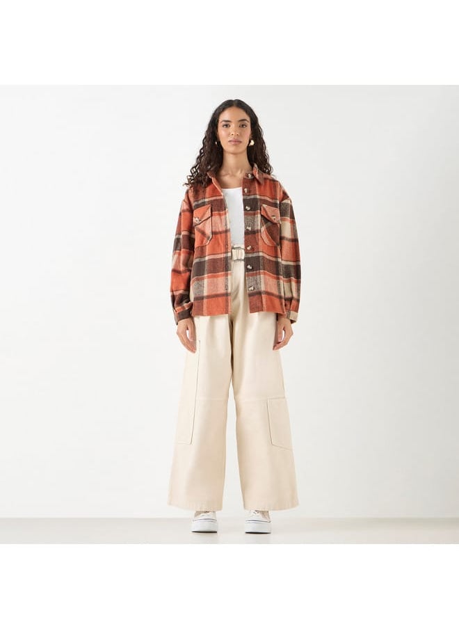 Lee Cooper - Lee Cooper Checked Shacket with Long Sleeves and Pockets - Image 1