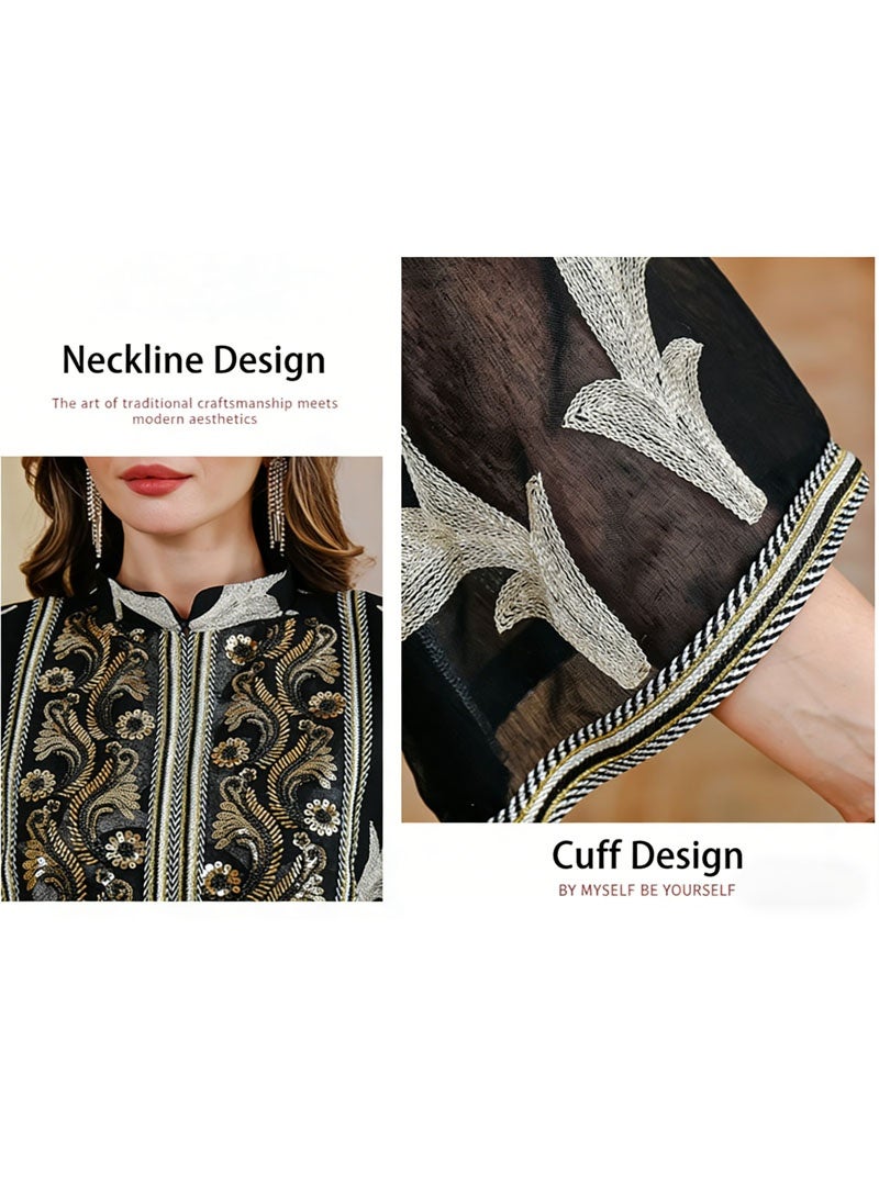 جيوان كنزة أبيك الذهبية المطرزة للنساء - فستان عيد الفطر التقليدي - Image 5